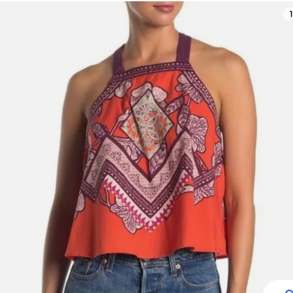 Free People Cool Cabana tank Size Small- Red/orange, purple, white 100% cotton